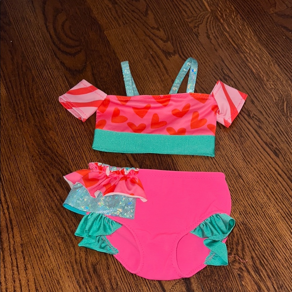Kids Heart Print Matching Set - Pink and Green